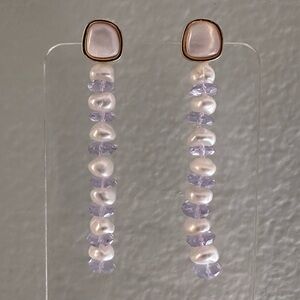 Lizzie Fortunato Wisteria Column Earrings Pearl & Amethyst